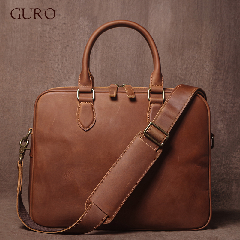 Luxury Tote Bags With Zipper - GURO الرجال مجنون الحصان جلد البقر