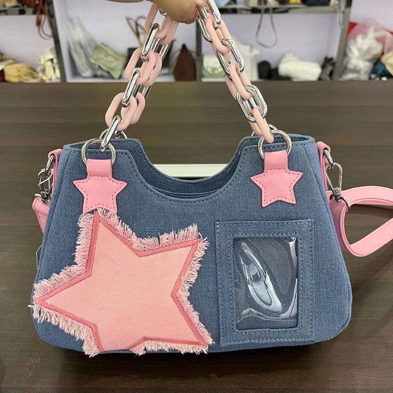 Luxury Tote Bags With Zipper - حقيبة كتف نسائية من الدنيم بتصميم
