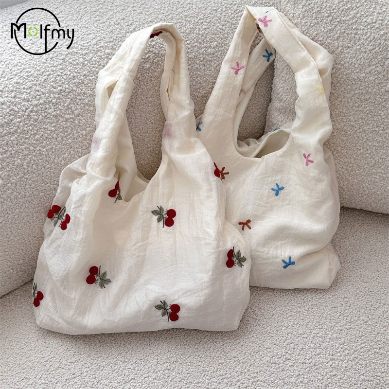 Luxury Tote Bags With Zipper - مصمم حقائب فاخرة الكرز المطرزة قماش