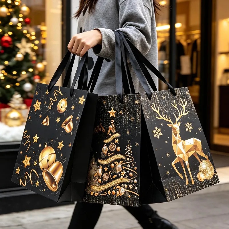 1/5 قطع من أكياس الهدايا السود - مراجعة Luxury Xmas Bags وسعره